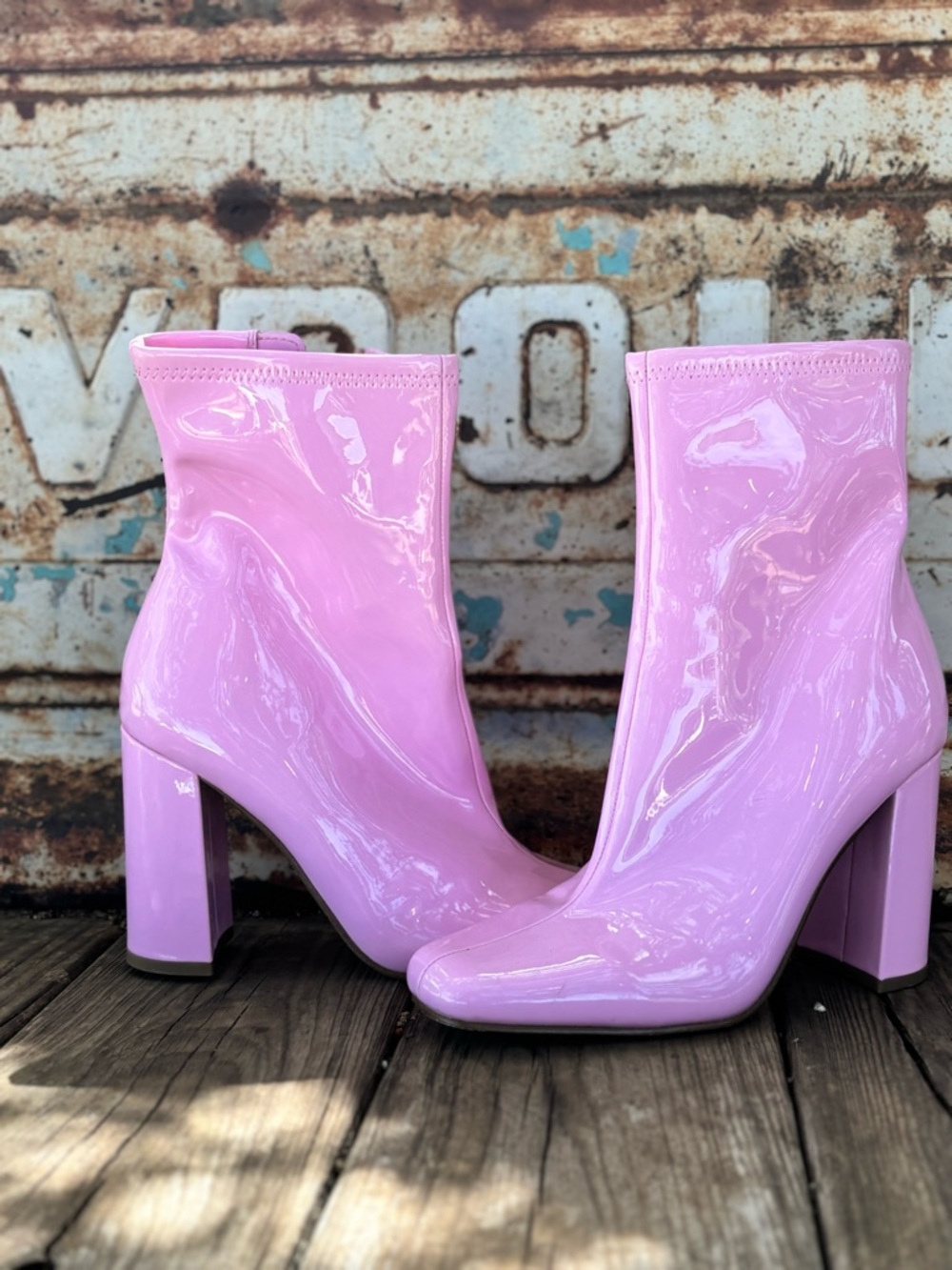 Steve Madden Pink Patent Block Heel Ankle Boots